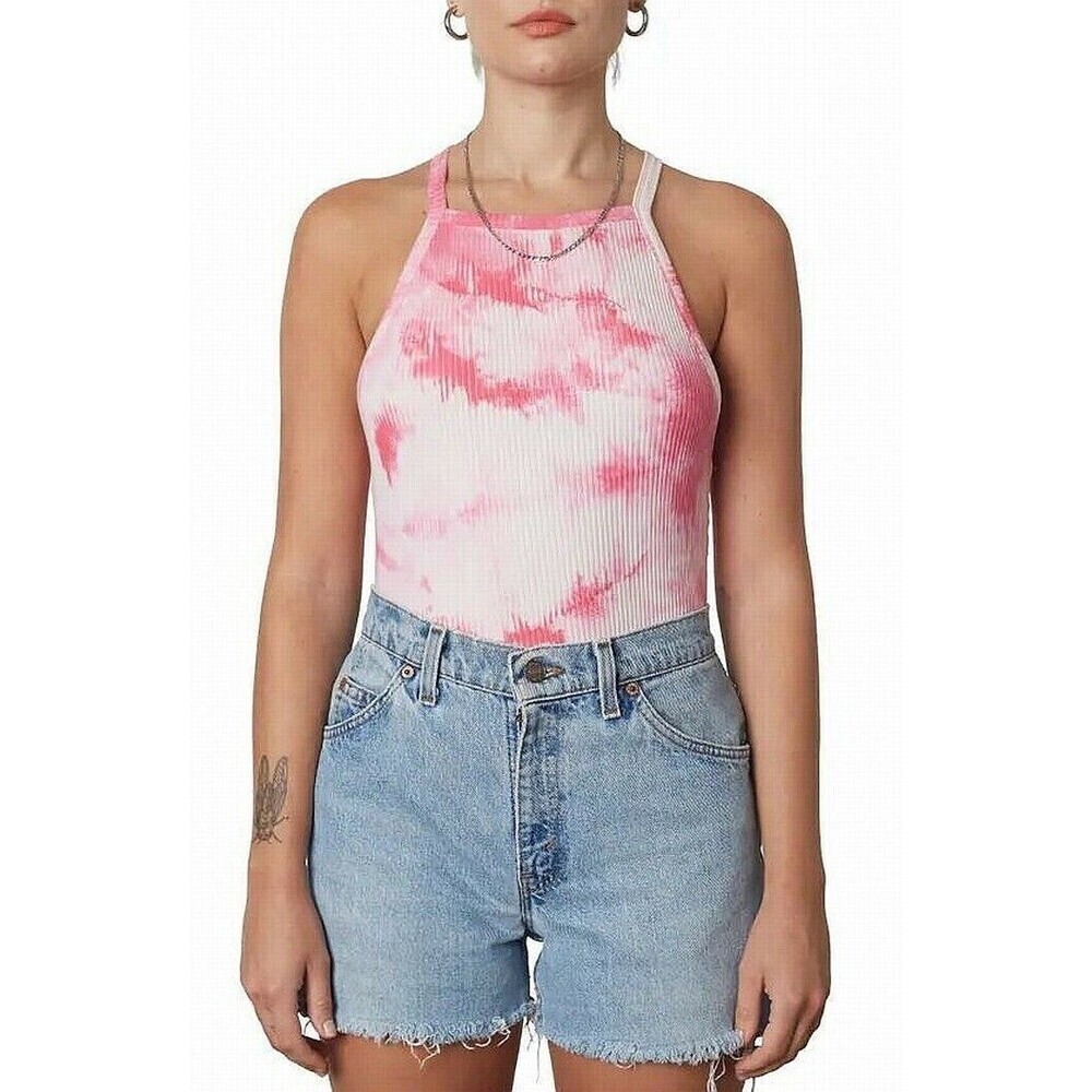 NIA Women's Tank Top Criss-Cross Back Tie-Dye Print Pink Size L